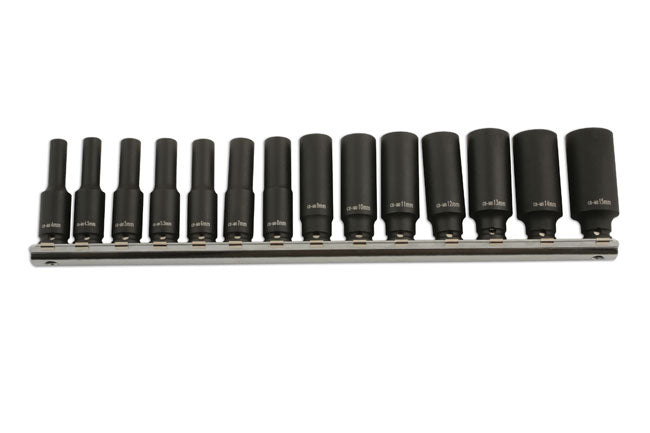 Laser Tools Metric Deep Impact Socket Set 1/4"D 14pc Single Hex 50mm Deep 5962