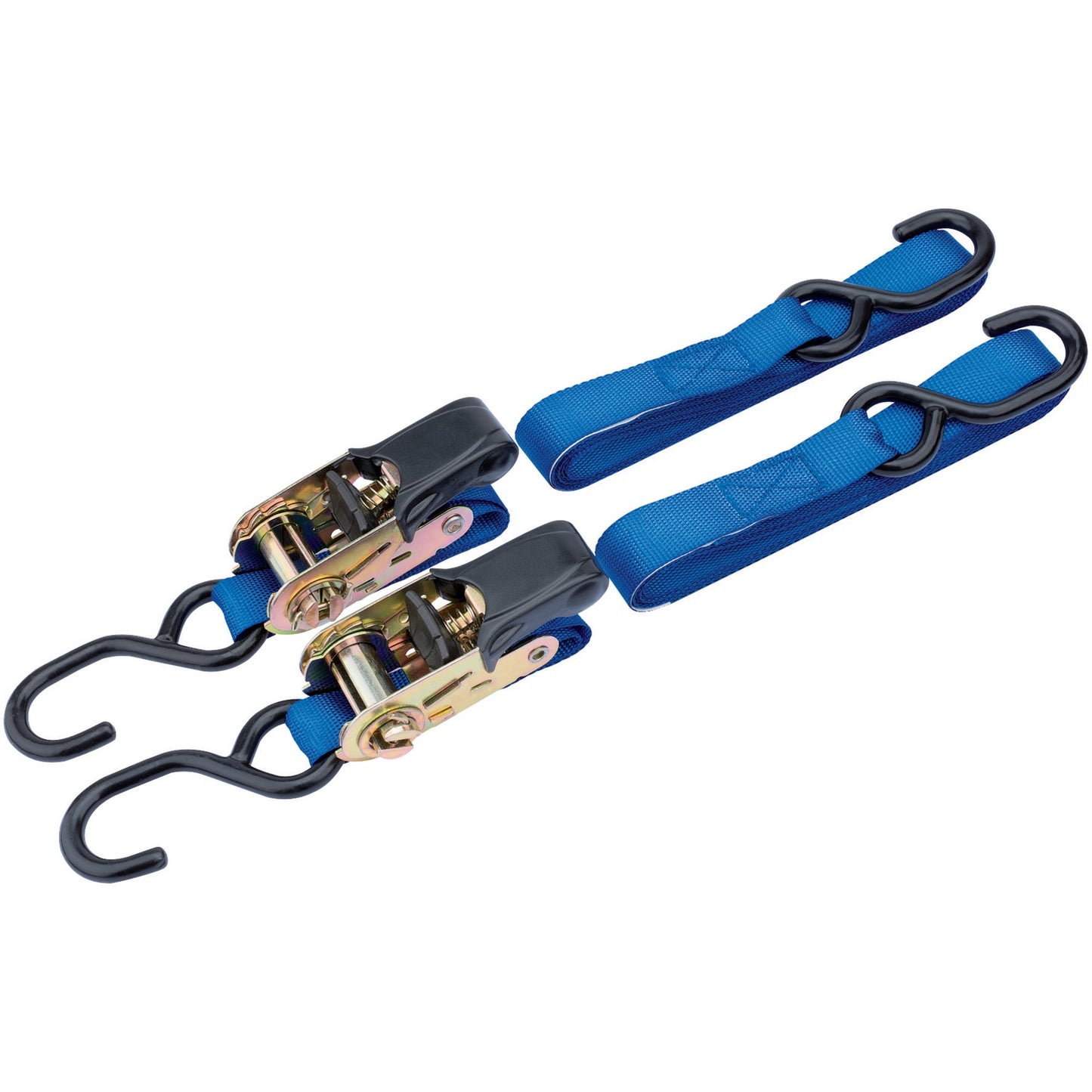 Ratcheting Tie Down Straps 3.5m x 25mm 250kg 2 Piece Webbing With S Hooks 60964