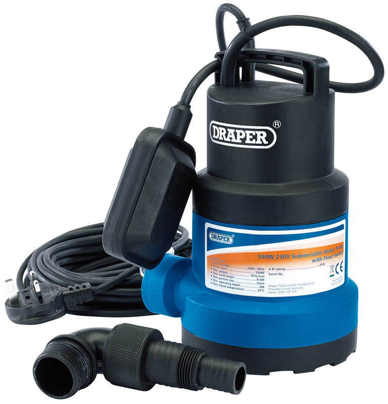 Draper Submersible Clean Water Pump with Float Switch 191L/min 550W 61584