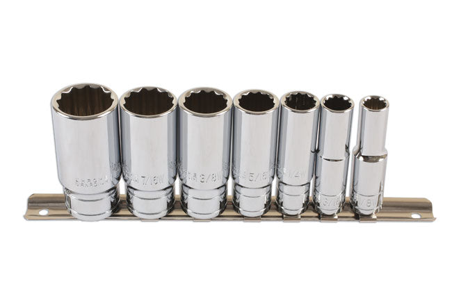 Laser Tools Whitworth Deep Socket Set 3/8"D Bi Hex 12pt Satin Finish 7pc 6194