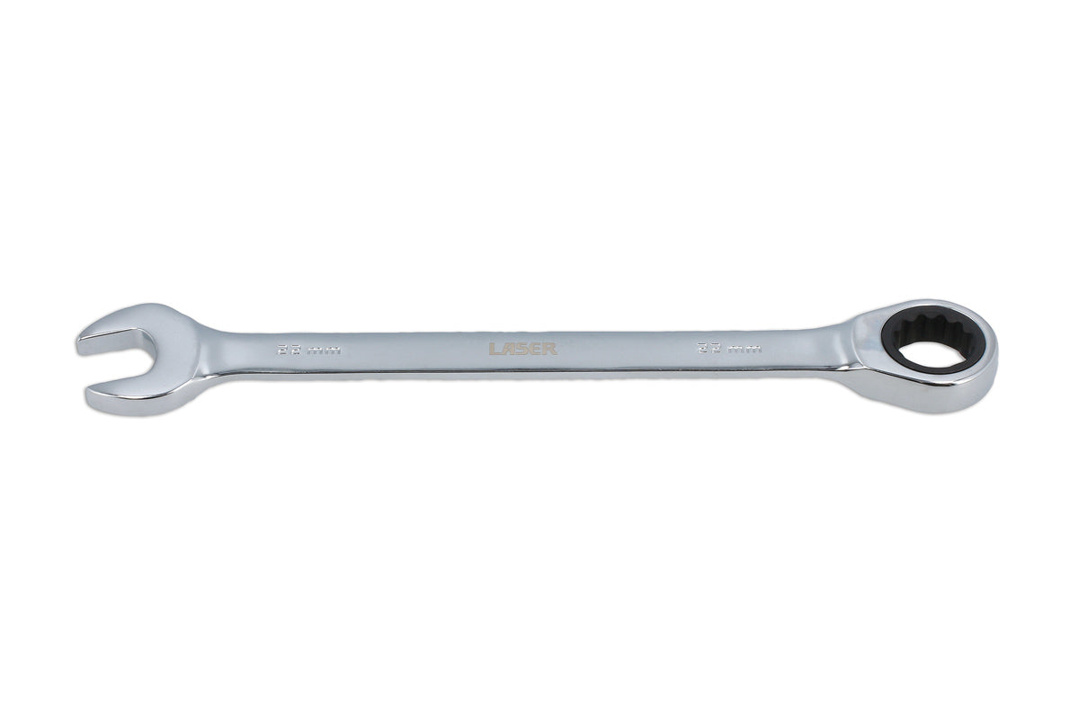 Laser Tools 22mm Ratchet Ring Combination Spanner 12 Point 72 Teeth Chrome 62657