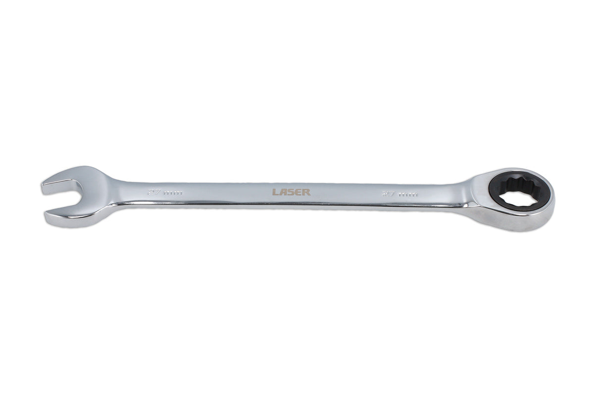 Laser Tools 27mm Ratchet Ring Combination Spanner 12 Point 72 Teeth Chrome 62659