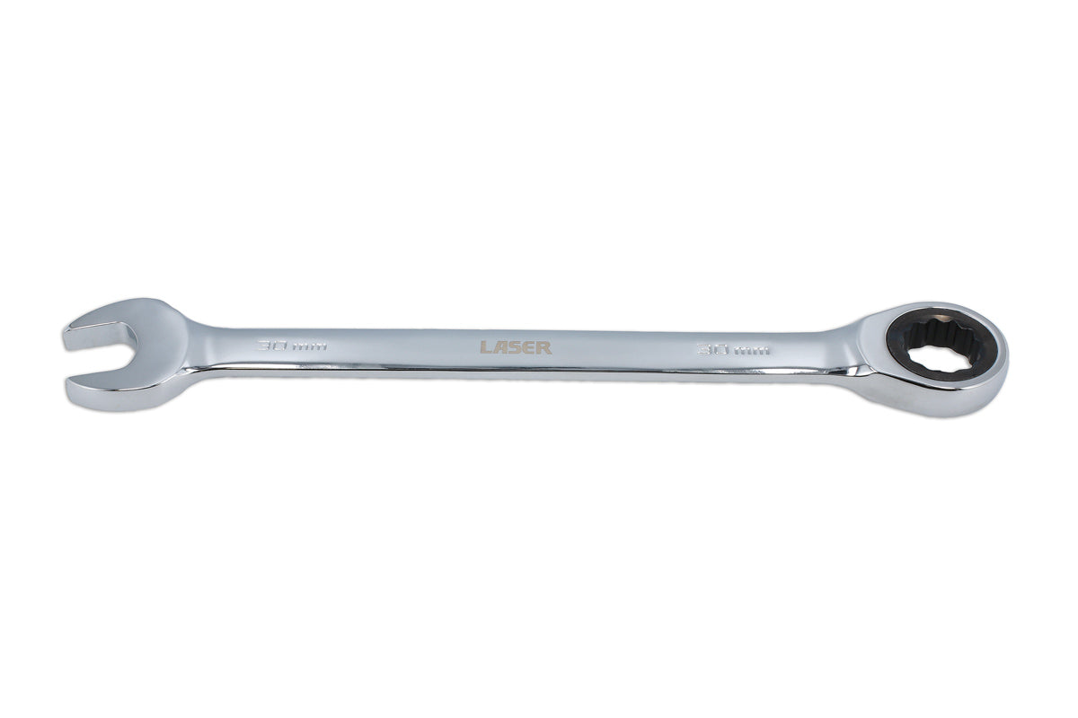 Laser Tools 30mm Ratchet Ring Combination Spanner 12 Point 72 Teeth Chrome 62660