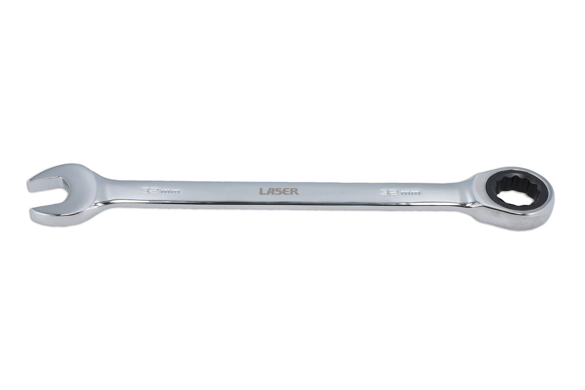 Laser Tools 32mm Ratchet Ring Combination Spanner 12 Point 72 Teeth Chrome 62661