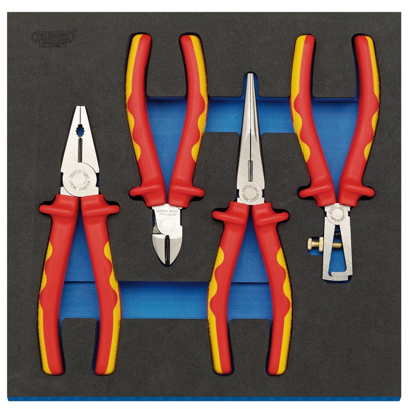 Draper VDE Fully Insulated Plier Set in 1/2 Drawer EVA Insert Tray 4 Piece 63216