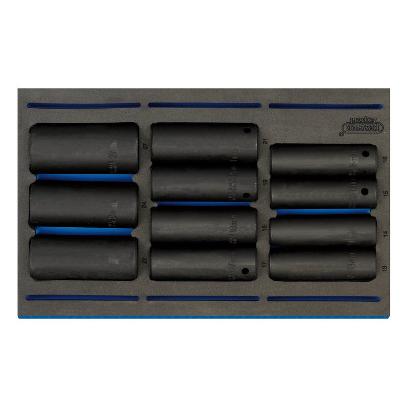 Draper 1/2"D Metric Deep Impact Socket Set in 1/4 Drawer EVA Tray 11 pc 63483