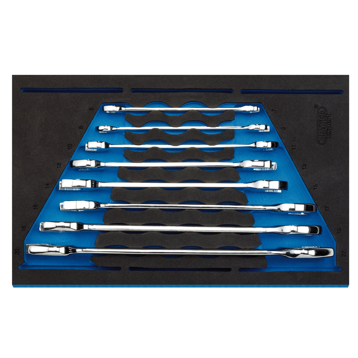 Draper Expert Open Ended Spanner Set in 1/4" Drawer EVA Tray 8Pc 6 to 22mm 63524