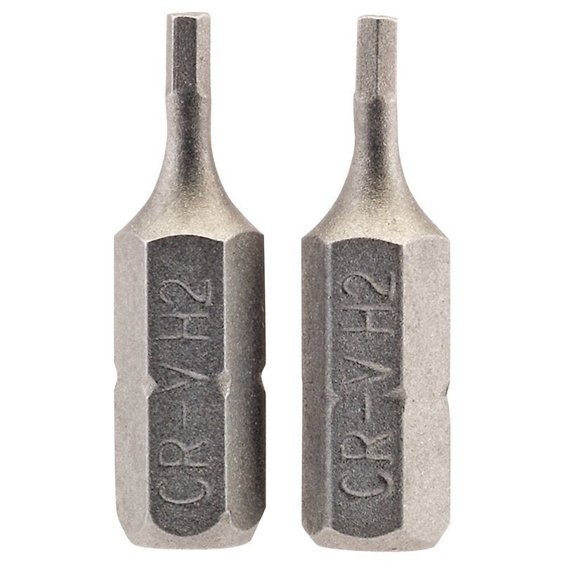 Draper Hexagonal Screwdriver Bit 2mm 1/4" Hex 25mm Long (Pack of 2) 63945