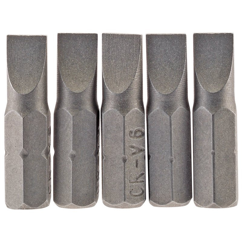 Draper Plain Slot Screwdriver Bit 6mm 1/4" Hex 25mm Long (Pack of 5) 64011