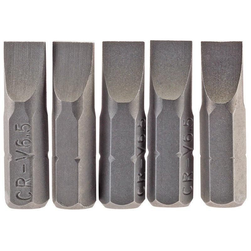 Draper Plain Slot Screwdriver Bit 6.5mm 1/4" Hex 25mm Long (Pack of 5) 64012
