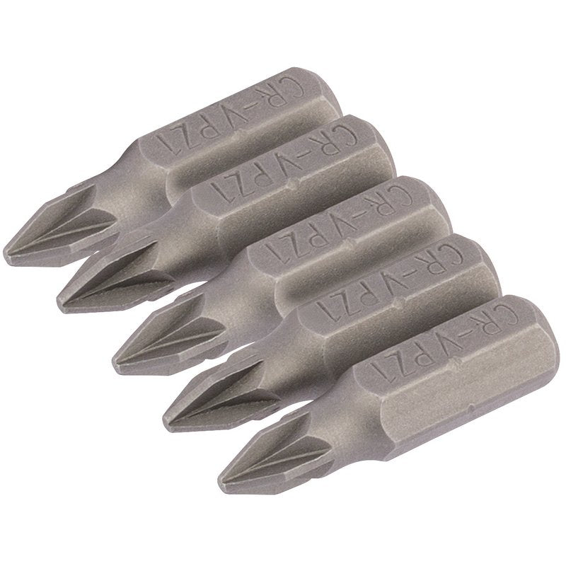 Draper No.1 PZ Type Screwdriver Bit 25mm 1/4" Hex (Pack of 5) 64014