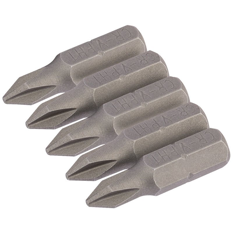 Draper No.1 Cross Slot Screwdriver Bit 1/4" Hex 25mm Long (Pack of 5) 64017