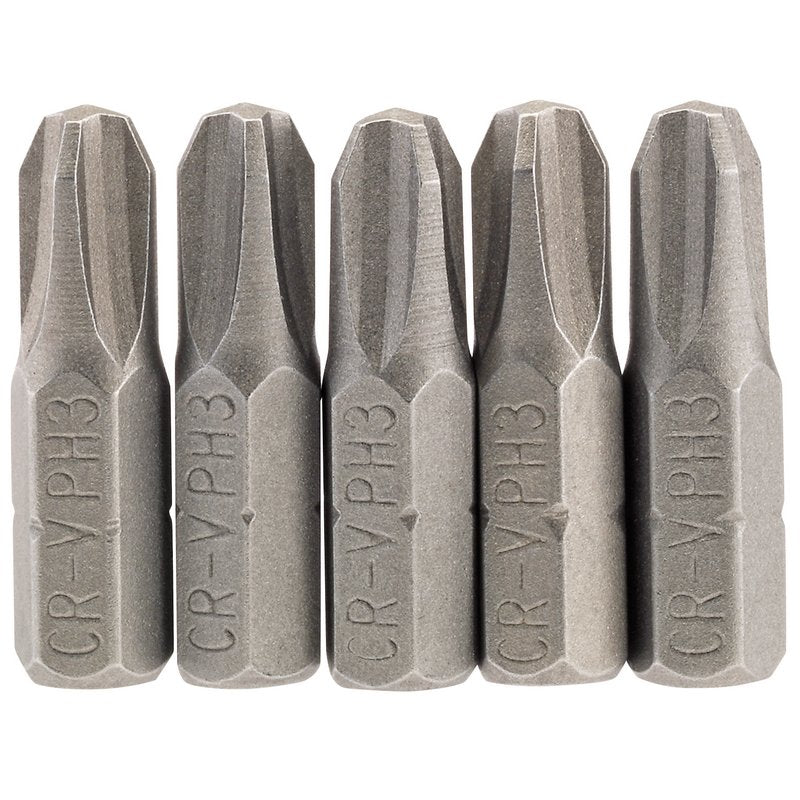 Draper No.3 Cross Slot Screwdriver Bit 1/4" Hex 25mm Long (Pack of 5) 64023
