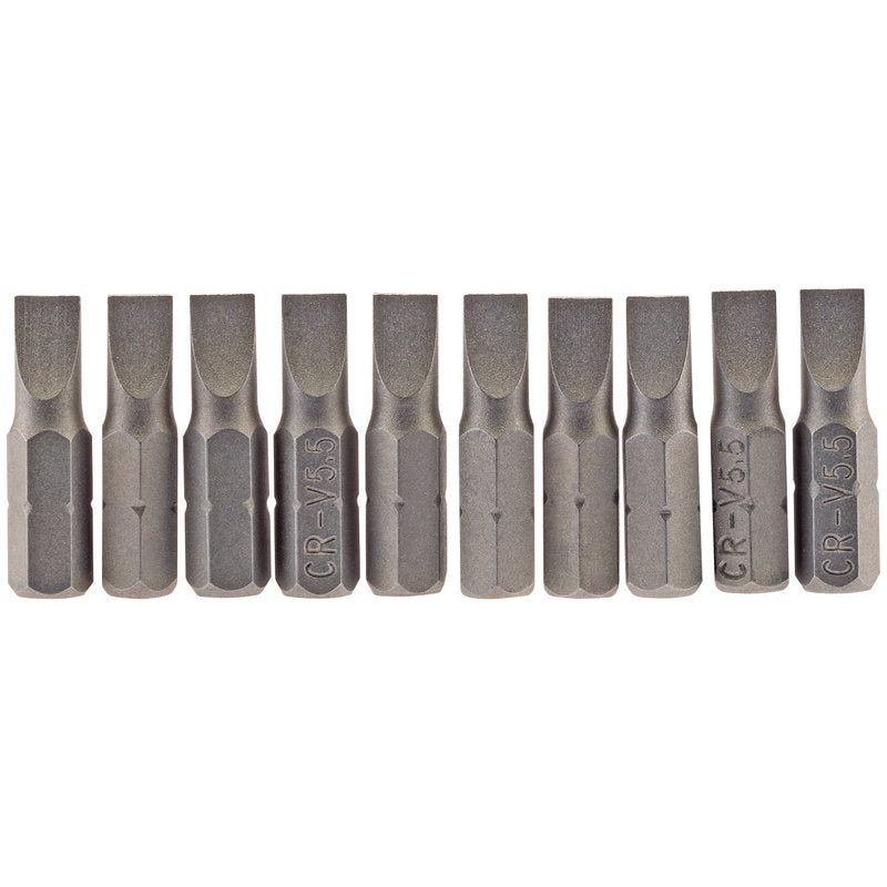 Draper Plain Slot Screwdriver Bit 5.5mm 1/4" Hex 25mm Long (Pack of 10) 64028