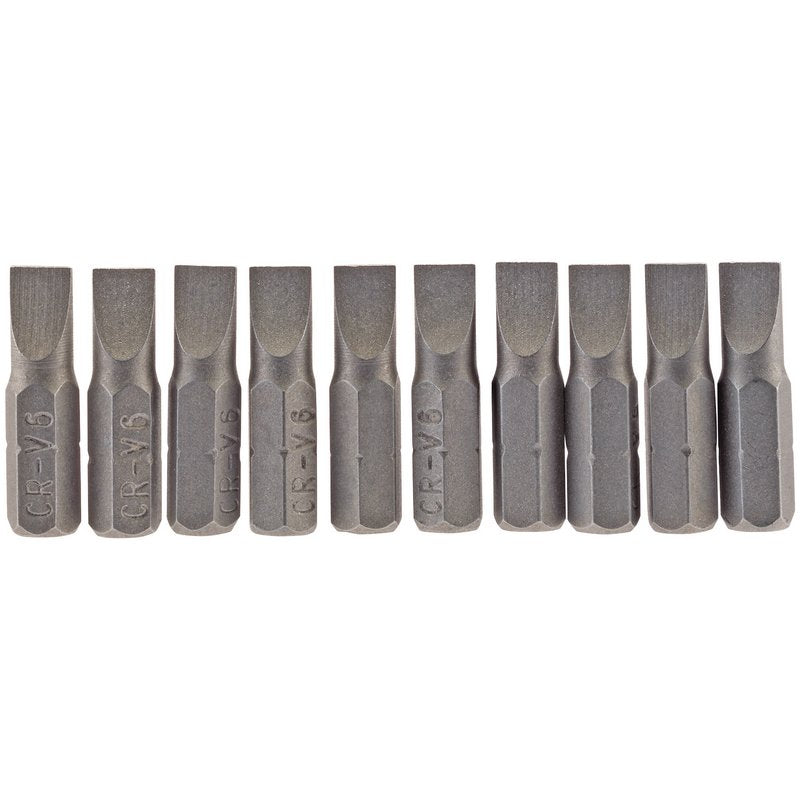 Draper Plain Slot Screwdriver Bit 6mm 1/4" Hex 25mm Long (Pack of 10) 64031