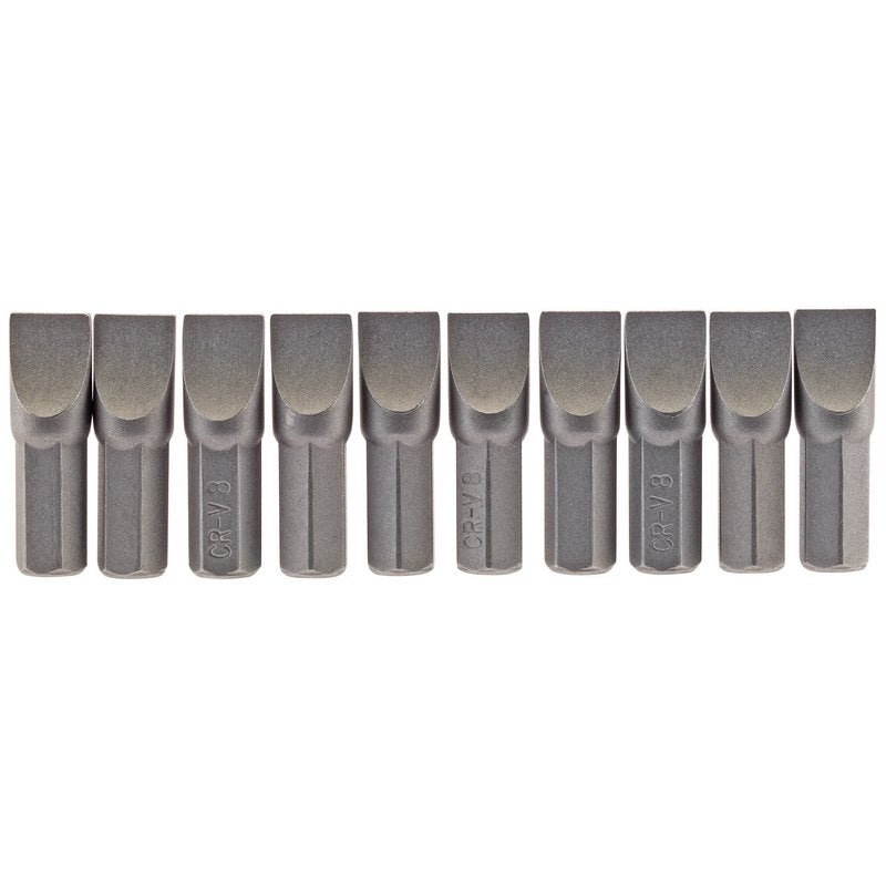 Draper Plain Slot Screwdriver Bit 8mm 1/4" Hex 25mm Long (Pack of 10) 64046