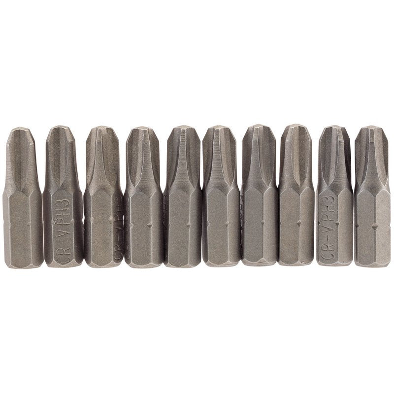 Draper No.3 Cross Slot Screwdriver Bit 1/4" Hex 25mm Long (Pack of 10) 64087