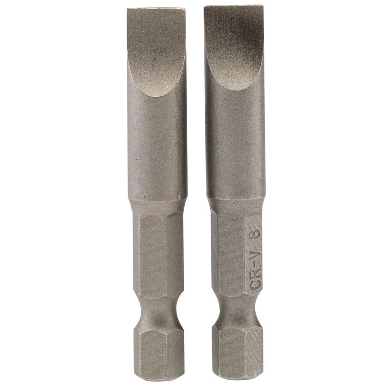 Draper Plain Slot Screwdriver Bit 8mm 1/4" Hex 50mm Long (Pack of 2) 64226