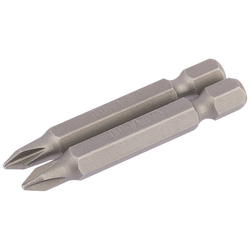 Draper Cross Slot Screwdriver Bit 1/4" Hex 50mm Long No.1 (Pack of 2) 64317