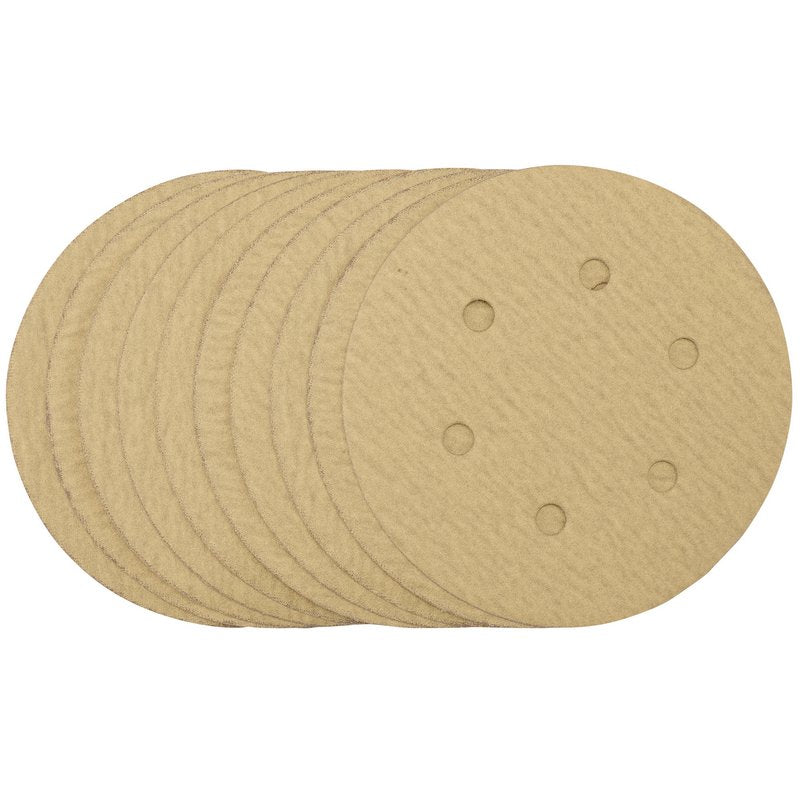 Draper Gold Sanding Discs Hook & Loop 150mm 180 Grit 6 Holes 10 Pack 64240