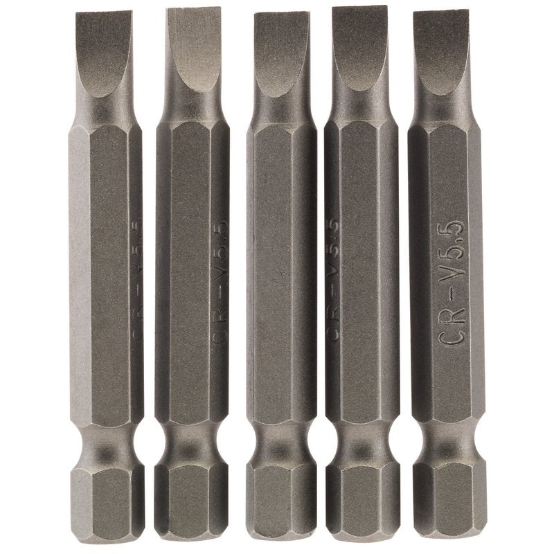 Draper Plain Slot Screwdriver Bit 5.5mm 1/4" Hex 50mm Long (Pack of 5) 64272
