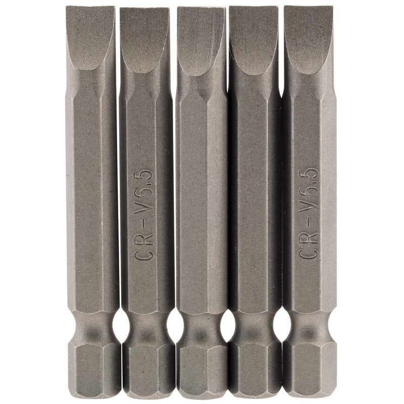 Draper Plain Slot Screwdriver Bit 6.5mm 1/4" Hex 50mm Long (Pack of 5) 64276