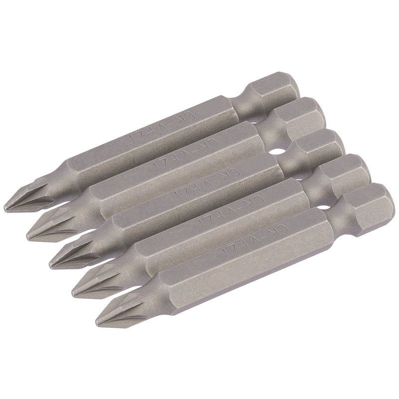Draper No.1 PZ Type Screwdriver Bit 1/4" Hex 50mm Long (Pack of 5) 64281