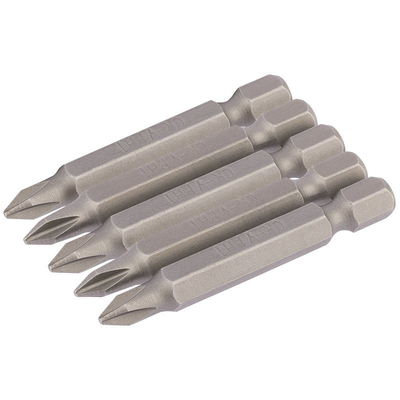 Draper No.1 Cross Slot Screwdriver Bit 1/4" Hex 50mm Long (Pack of 5) 64287