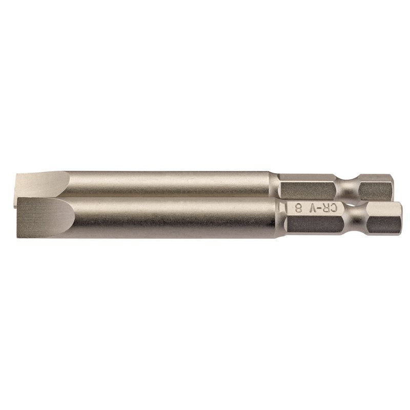 Draper Plain Slot Screwdriver Bit 8mm 1/4" Hex 75mm Long (Pack of 2) 64310