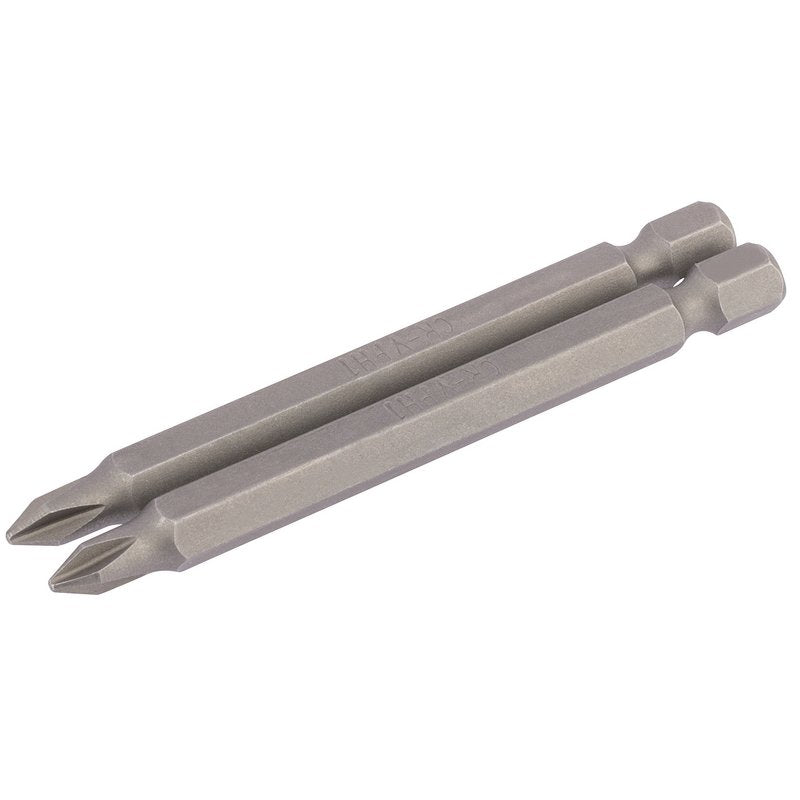 Draper No.1 Cross Slot Screwdriver Bit 1/4" Hex 75mm Long (Pack of 2) 64314