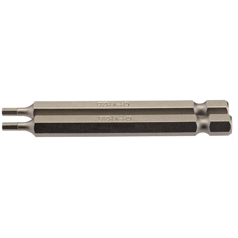 Draper Hexagonal Screwdriver Bit 2.5mm 1/4" Hex 75mm Long (Pack of 2) 64319