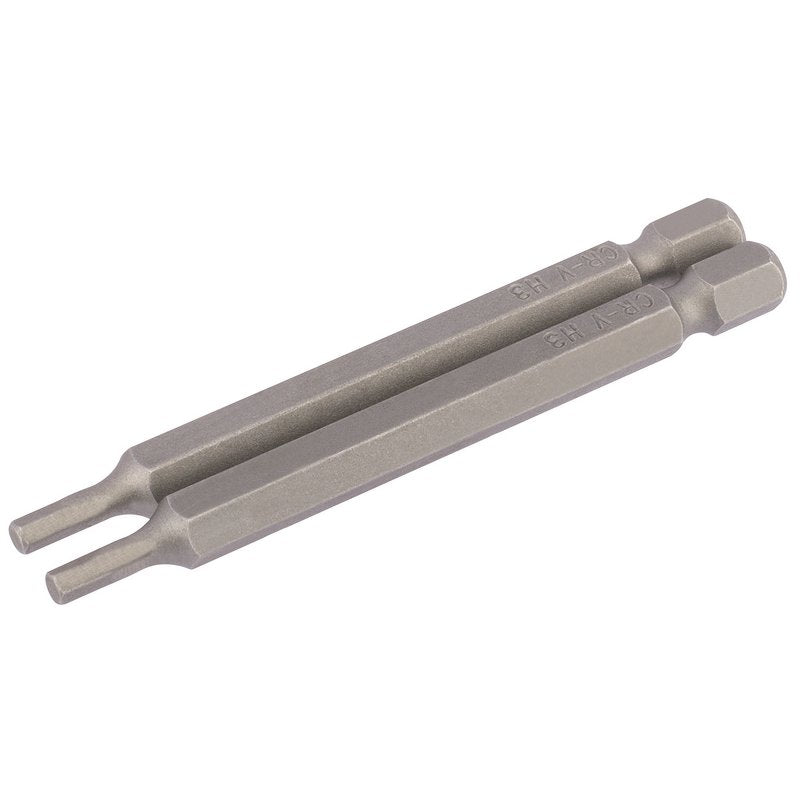 Draper Hexagonal Screwdriver Bit 3mm 1/4" Hex 75mm Long (Pack of 2) 64320
