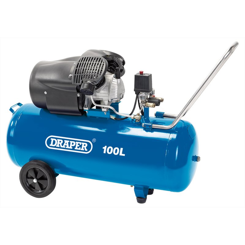 Draper 100L 230V Direct Drive V-Twin Air Compressor 2.2kW/3hp On Wheels 65396