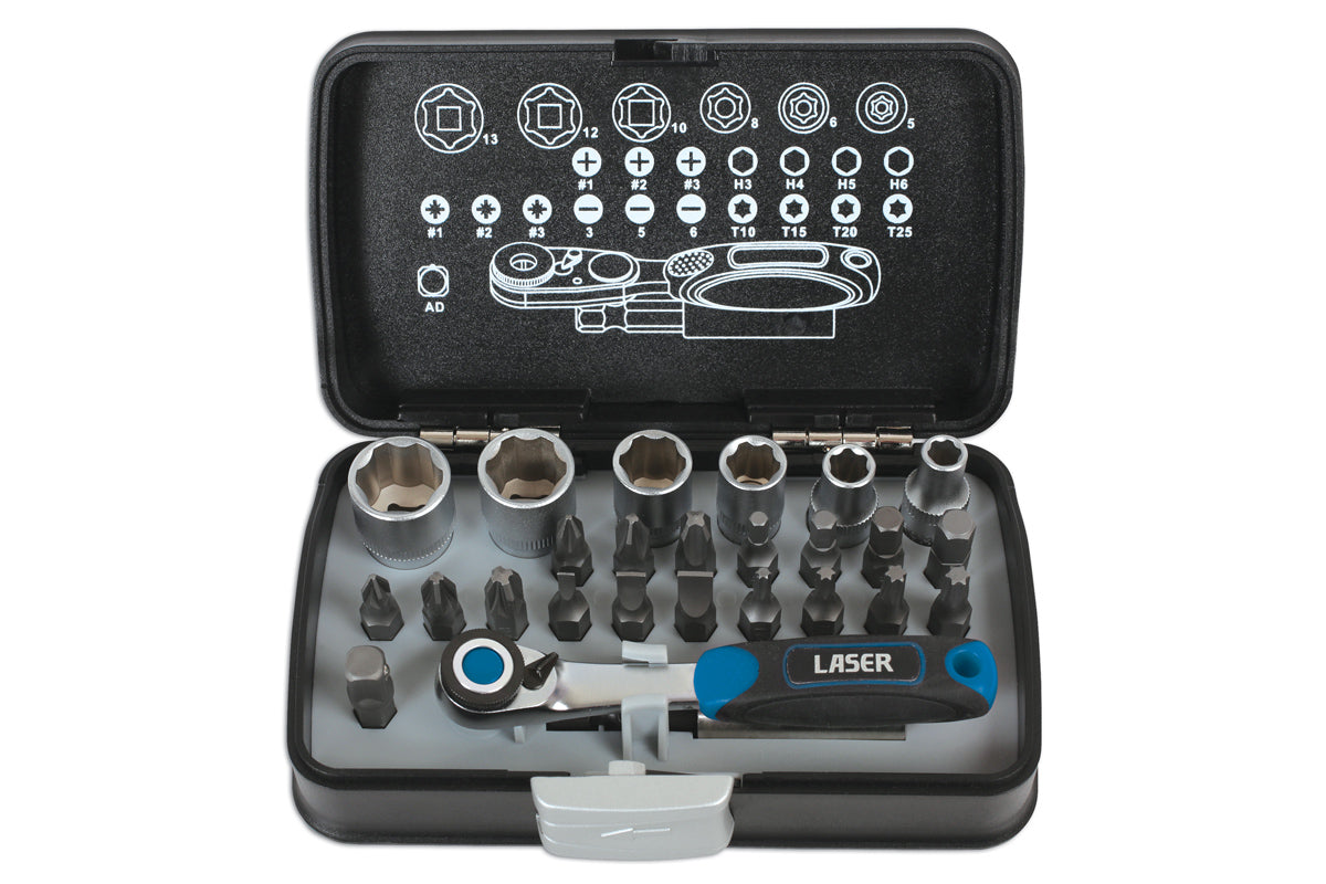 Laser Tools Socket and Bit Set 1/4"D 26pc 6555