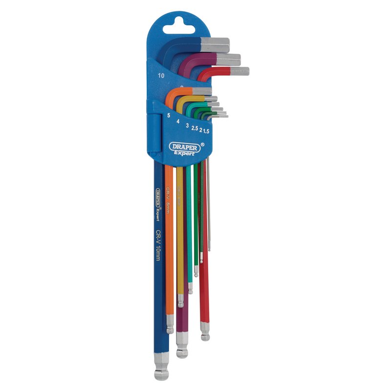 Draper Metric Coloured Extra Long Hex and Ball End Key Set 9 Piece 66134