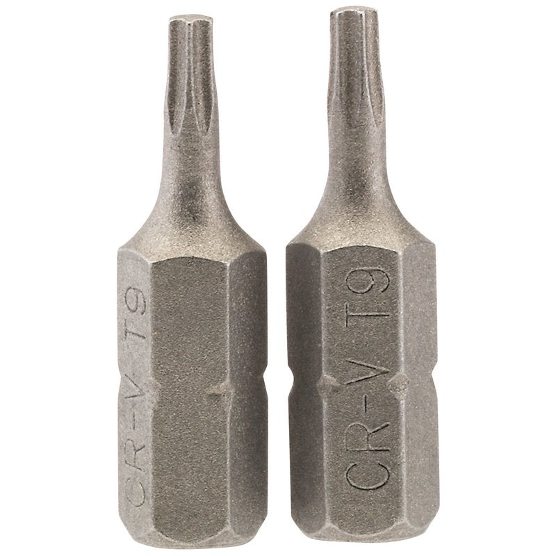 Draper T9 Torx Star Screwdriver Bit 1/4" Hex 25mm Long (Pack of 2) 66427