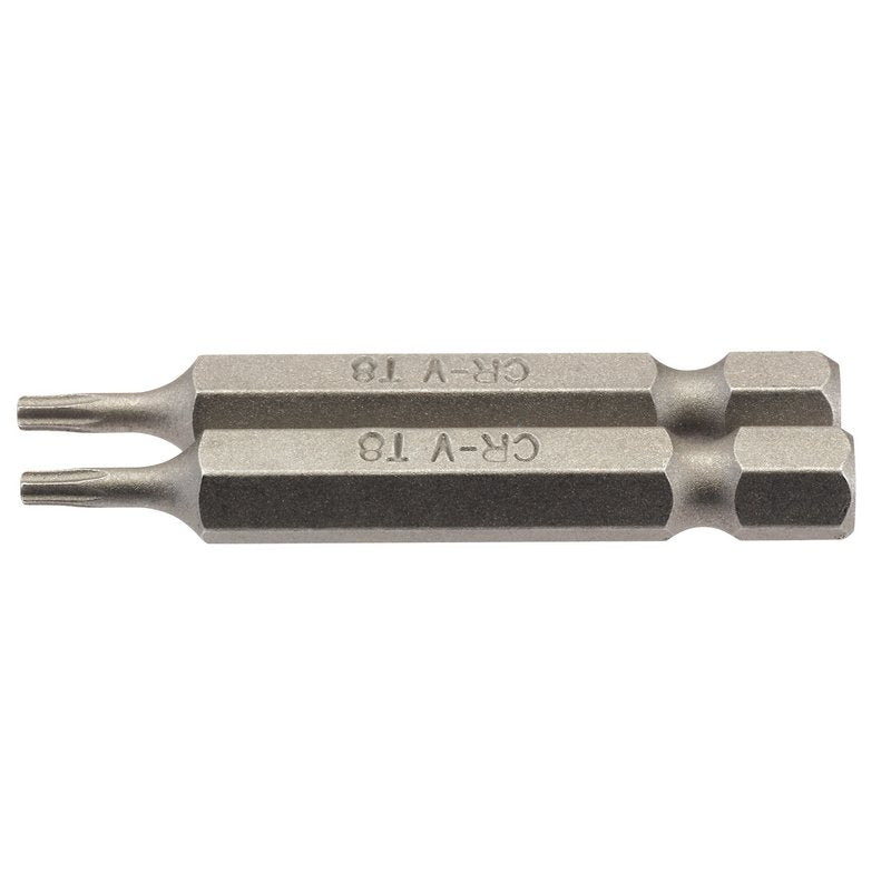 Draper T8 Torx Star Screwdriver Bit 1/4" Hex 50mm Long (Pack of 2) 66484