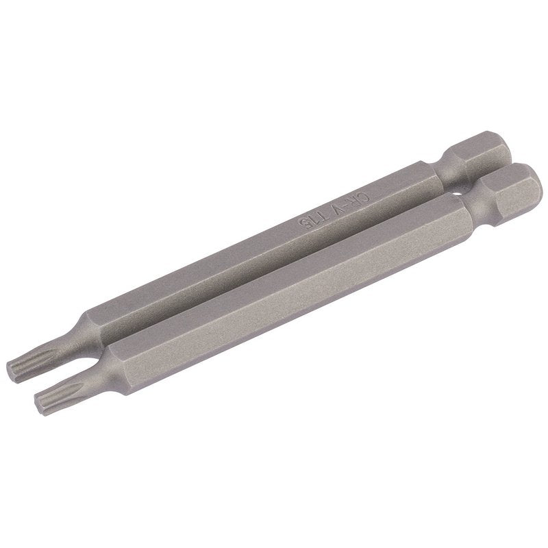 Draper T15 Torx Star Screwdriver Bit 1/4" Hex 75mm Long T15 (Pack of 2) 66847