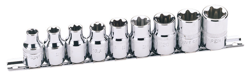 1/2" Sq Dr Draper TX-STAR® Socket Set on Socket Rail (9 Piece)