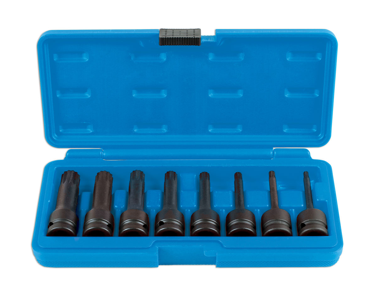 Laser Tools Long Impact Tamperproof Spline Socket Bit Set 1/2"D 8pc 6749
