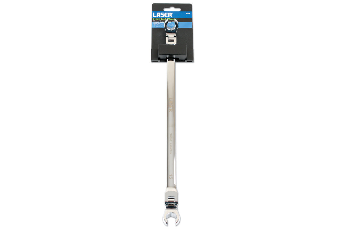 Laser Tools Extra Long Flare Nut Wrench 14 x 15mm 6754