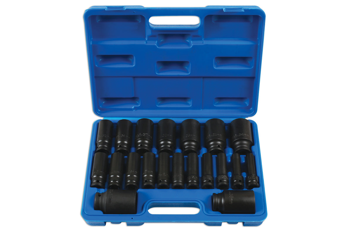 Laser Tools Metric Deep Impact Socket Set 1/2"D Bi-Hex 12pt 20pc 6830