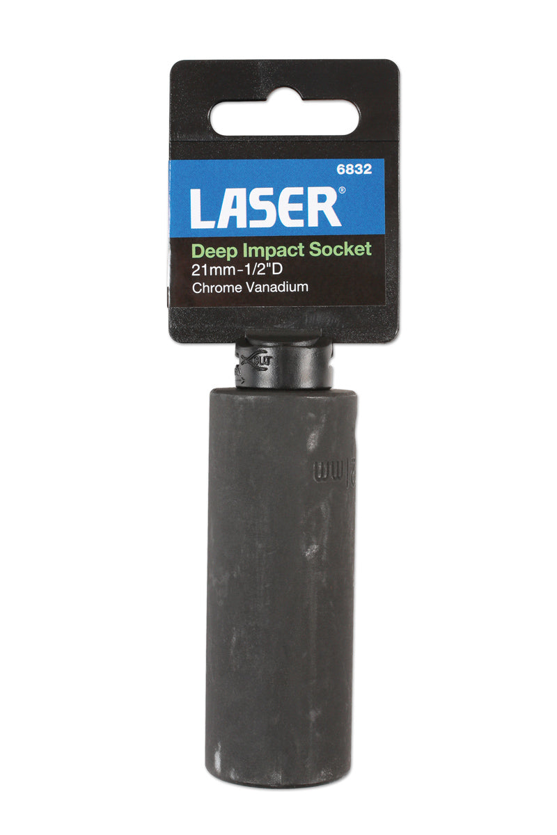 Laser Tools 21mm Deep Impact Socket 1/2"D Black Phosphate Finish 6832