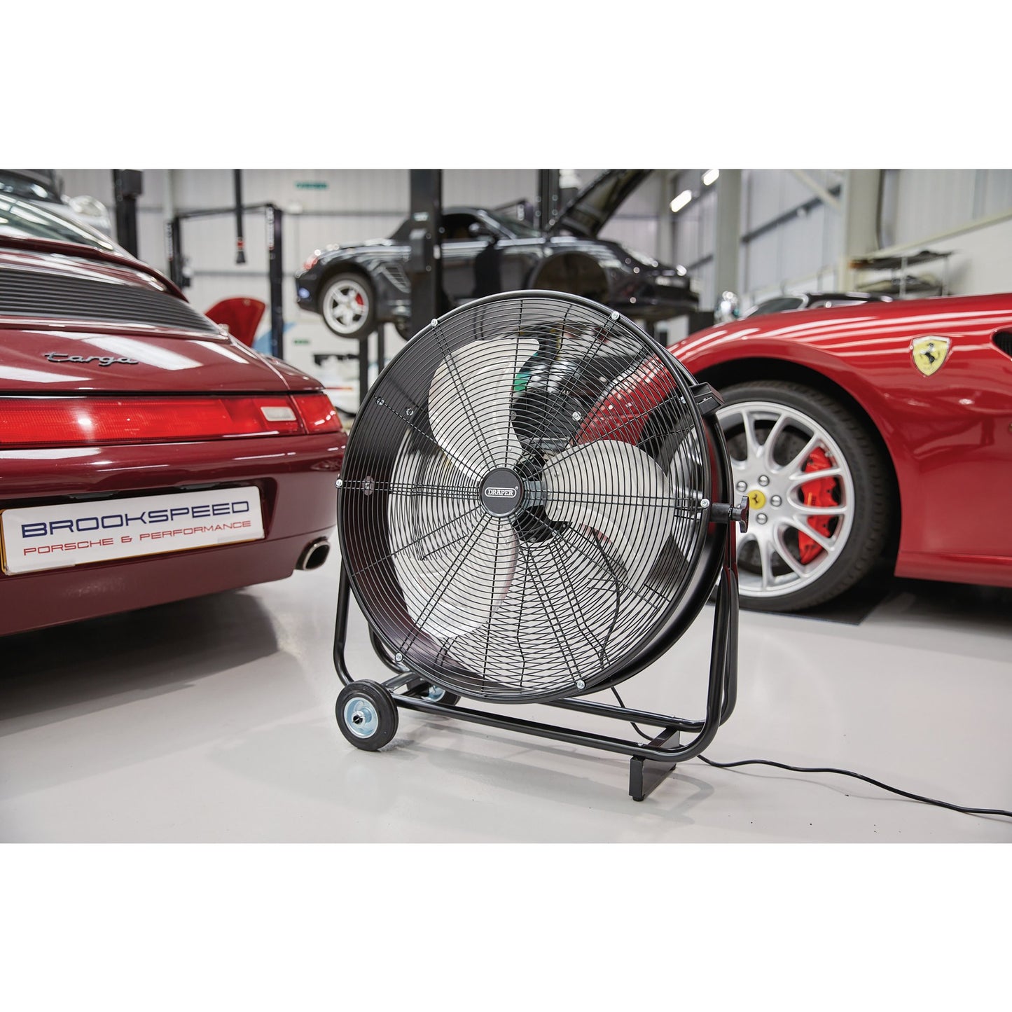 Draper 230V Drum Fan 24" 610mm On Wheels Three Speed Heavy Duty 120W