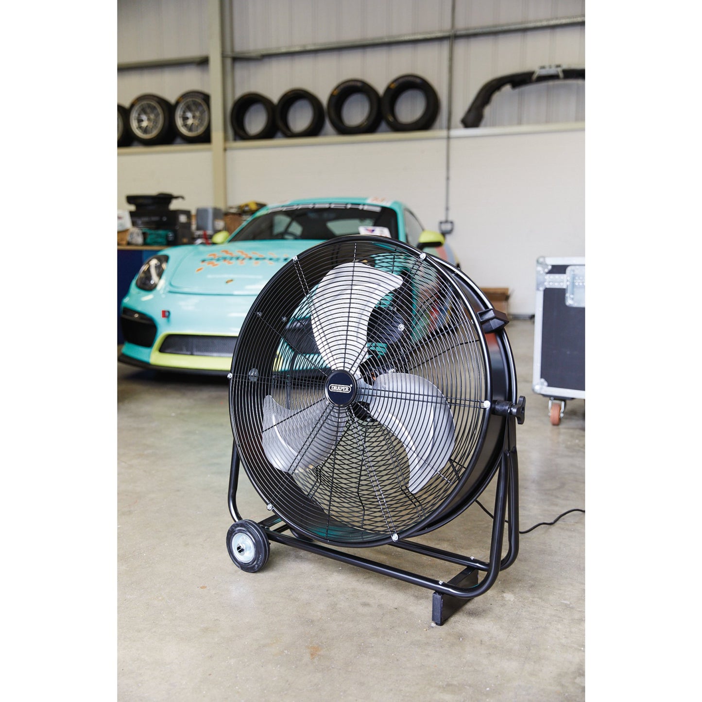 Draper 230V Drum Fan 24" 610mm On Wheels Three Speed Heavy Duty 120W