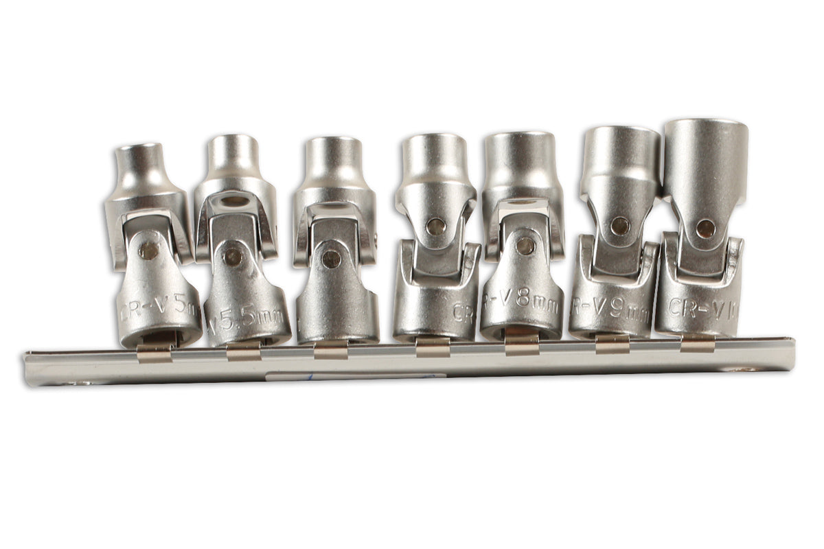 Laser Tools Metric Universal Joint Socket Set 1/4D 6pt 7pc On A Socket Rail 7024