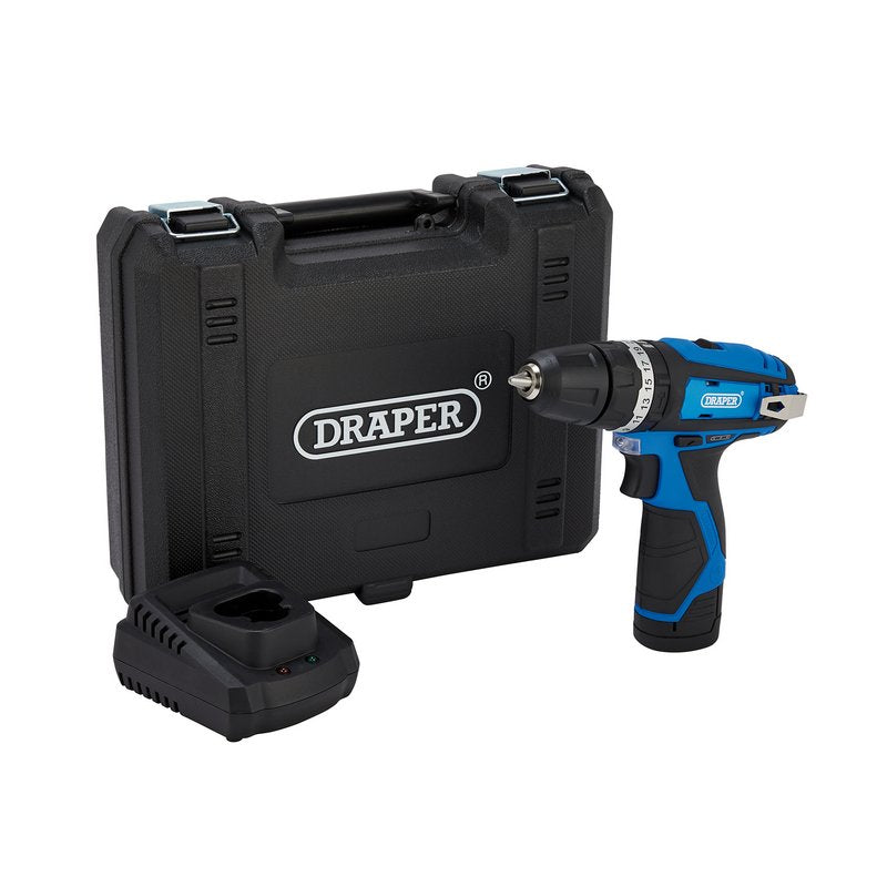 Draper 12V Combi Drill 1 x 1.5Ah Battery Fast Charger 10mm Keyless Chuck 70256