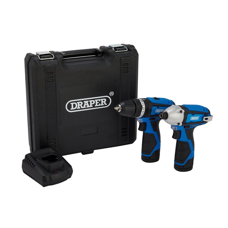 Draper 12V Combi Drill & Impact Driver 2 x 1.5Ah Batteries Fast Charger 70257