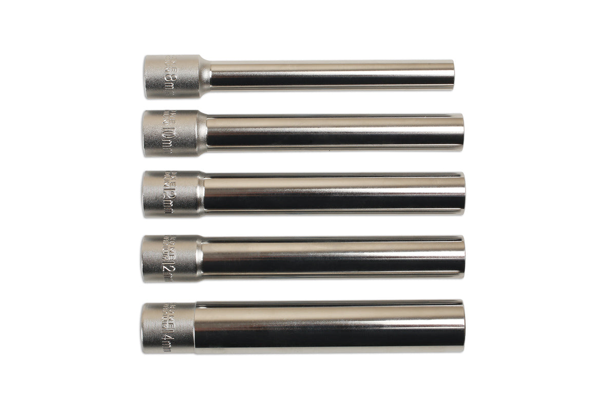 Laser Tools Extra Deep Metric Socket Set 3/8"D 5pc Length 120mm Single Hex 7032