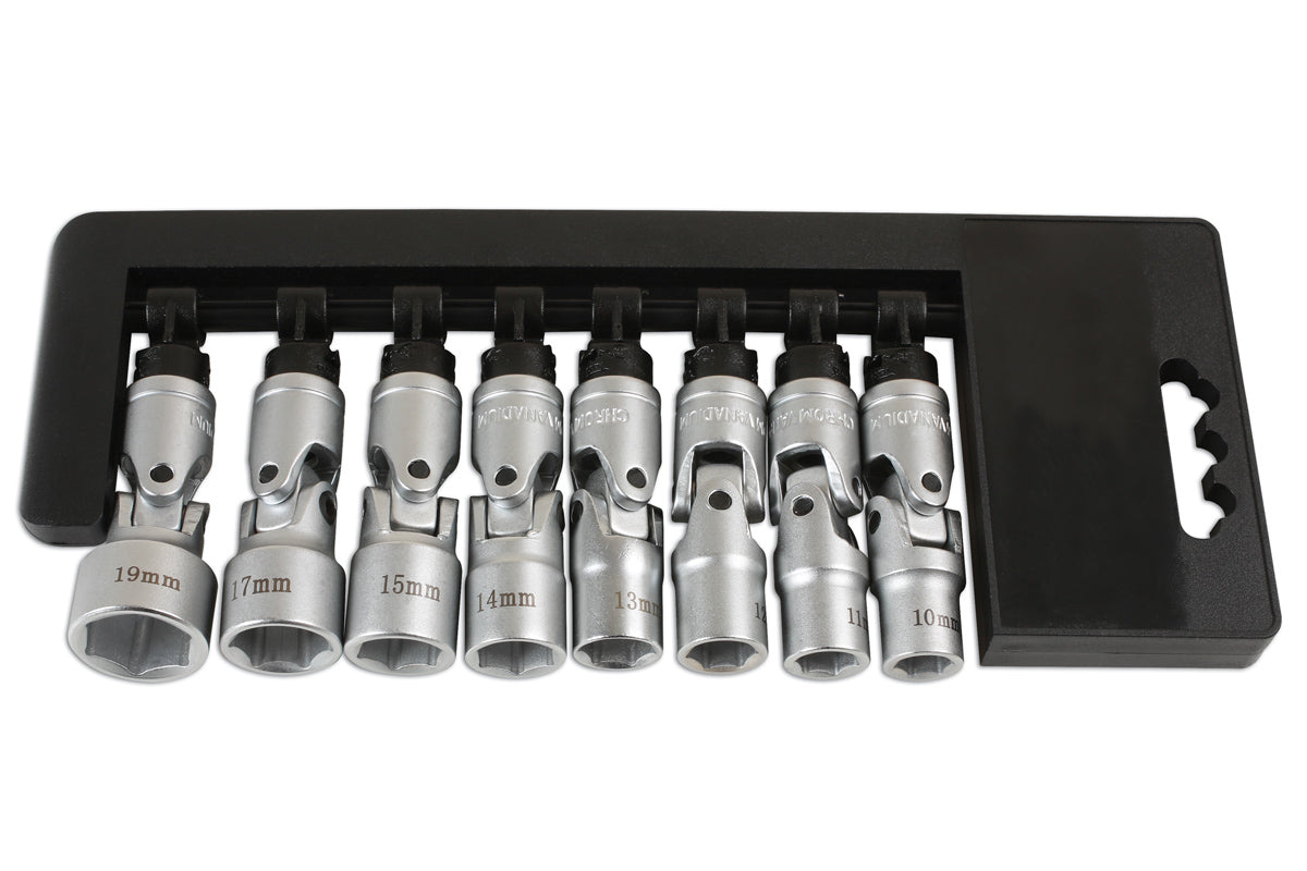 Laser Tools Metric Universal Joint Socket Set 3/8D Single Hex 8pc Pivot 45° 7035
